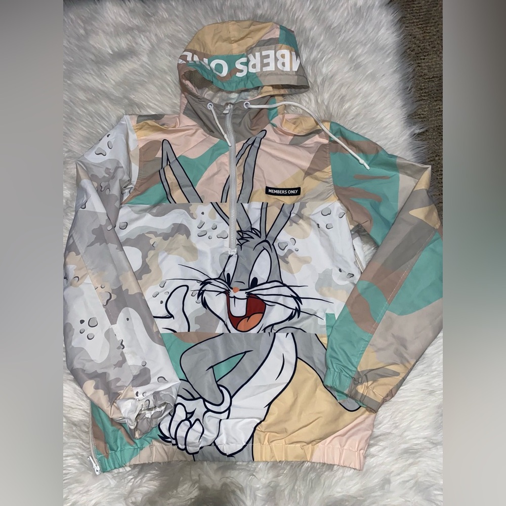 Members Only Mens Windbreaker Jacket Looney Tunes Bugs Bunny - Small